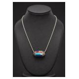 Sterling Silver Inlay Barrel Pendant Necklace