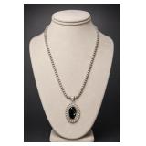 Sterling Silver Black Onyx Pendant Necklace 48g