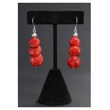 Sterling Silver Coral Dangle Earrings