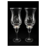 Pair Clear Glass Floral Hurricane Candle Holders