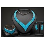 Sterling Silver Turquoise Jewelry Set 132g TW