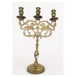 Ornate Brass Three-Light Lion Candelabrum