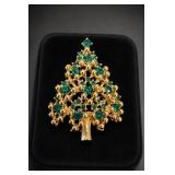 Eisenberg Green Rhinestone Christmas Tree Brooch