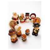 Holiday Figurine Group, Santa, Snowmen & Pilgrims