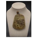 Chinese Jade Pendant With Bird & Floral Relief
