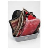 Assorted Western Saddle Blankets in Sterilite Bin