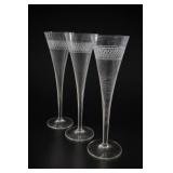 Set of 3 Etched Glass Champagne Flutes