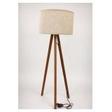 Wood Tripod Floor Lamp With Linen Shade