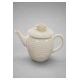 Wink LLC Ivory Ribbed Teapot With Rose Lid