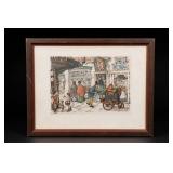 Anton Pieck 1968 Framed Street Scene Print