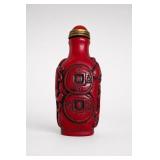 Red Carved Resin Snuff Bottle With Stopper