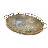 Brass Oval Serving Tray With Faux Bamboo Handles