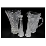 Clear Pressed Glass Vase Pitcher Candlestick Set