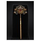 Ornate Jeweled Chinese Hairpin w/ Pearls & Stone