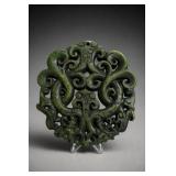 Carved Dragon Phoenix Green Jade Plaque