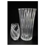 Etched Leaf Tumbler & Ribbed Glass Vase Set