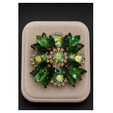 Juliana Green Rhinestone Floral Brooch