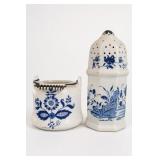 Delft Ceramic Perforated Vessel And Vase Pair