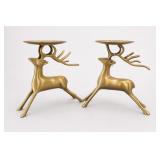 Pair Brass Reindeer Candleholders