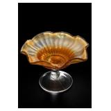 Marigold Carnival Glass Ruffled Footed Compote