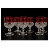 6Pc Kings Crown Ruby Thumbprint Goblets