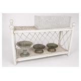 White Wicker Two-Tier Stand With Decor
