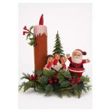 Vintage Flocked Christmas Santa Candleholder