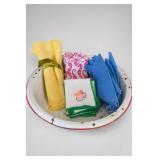 Assorted Towels, Cloth Napkins & Basin