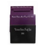 3 United States Proof Sets: 1981, 1990, 1991
