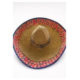 Woven Straw Mexican Sombrero Hat w/ Colorful Brim