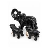 Black Ceramic Elephant Family Figurine Set