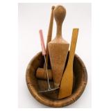 Wooden Kitchen Utensil Set With Bowl