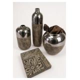 Set Of 3 Silver-Tone Wave Pattern Vases