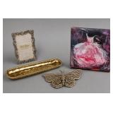 Decorative Tray, Butterfly & Signed Painting Lot
