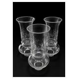 Three Clear Etched Glass Vases