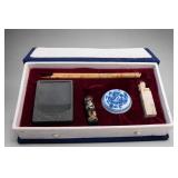 Chinese Calligraphy Set With Brush In Box