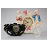 Porcelain Cherub Quartz Clock, Bowl & Glass Bird