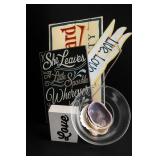 Mixed Decorative Signs, Glass Bowl & Shell Lot