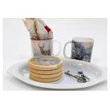 Mixed Tabletop Group: Dish, Mugs, Coasters & Keys