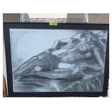 Framed Charcoal Nude Figure Drawing