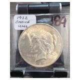 1922 Peace Dollar, Choice UNC, Silver