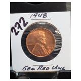 1948 Lincoln Wheat Cent, GEM RED UNC