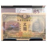 1942 Japan 5 Yen Banknote, Pick 43a