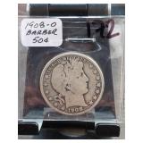 1908-O Barber Half Dollar, Silver