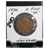 1930-S Lincoln Wheat Cent, E. Fine