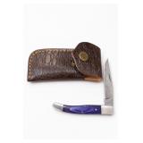Damascus Folding Pocket Knife With Sheath