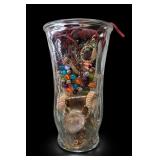Glass Jewelry Jar Filled With Costume Jewelry