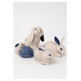 The Potting Shed Blue White Rabbit Figurine Set