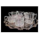 Clear Cut Glass Creamer And Sugar Set With Tray