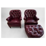 Hancock & Moore Leather Chair Pair & Ottoman
